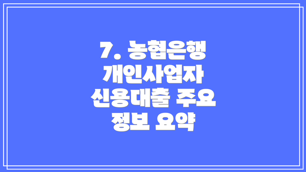 7. 농협은행 개인사업자 신용대출 주요 정보 요약