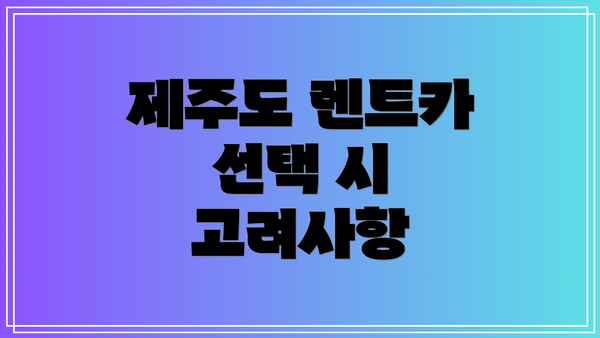 제주도 렌트카 선택 시 고려사항